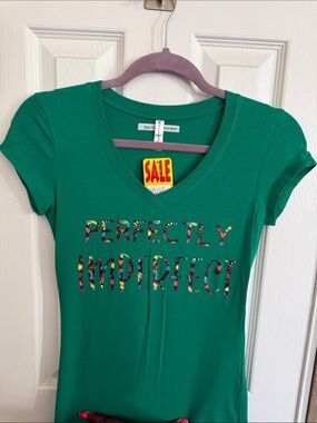 Reserved Green V-Neck 'Perfectly Imperfect' Graphic Tee